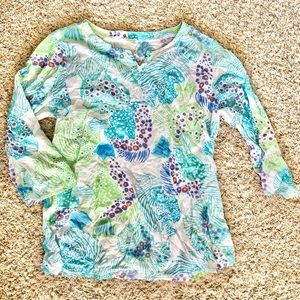 Cantoo - Women’s (XL) Blue Green Nautical Coral Long Sleeve Shirt Top